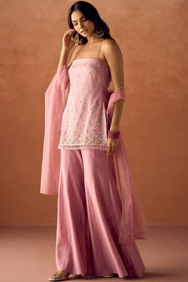 Pink Embroidered Organza Sharara Suit (ACA9546)