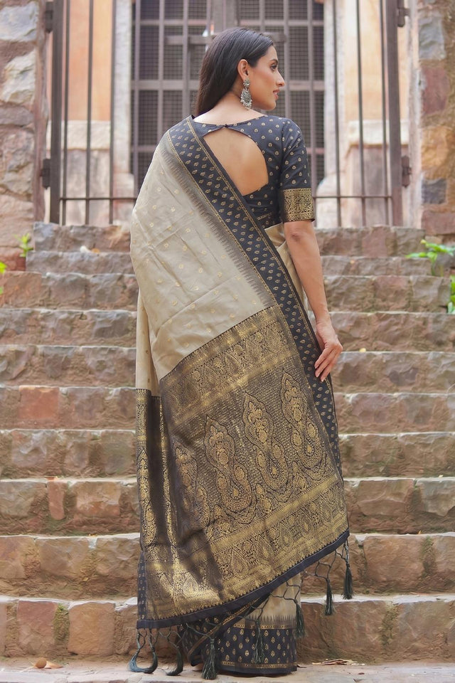 Cream Woven Cotton Saree (ACA9570)