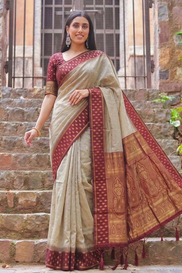 Brown Woven Cotton Saree (ACA9575)