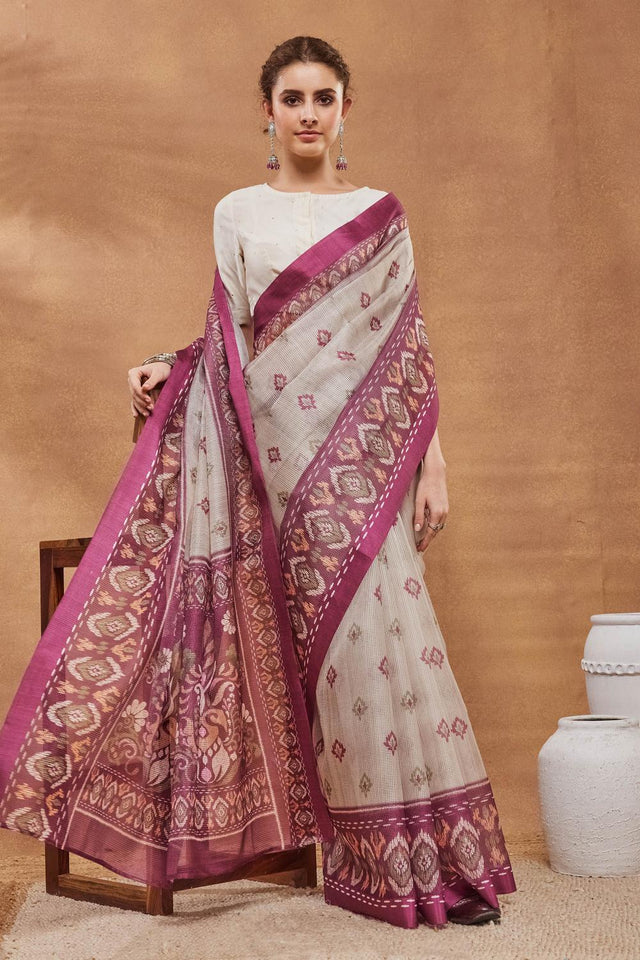 Pink Printed Silk Blend Ready to Wear Saree (ACA9578)