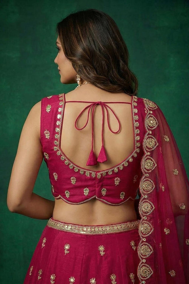 Pink Floral Embroidered Chinon Lehenga (ACA9592)
