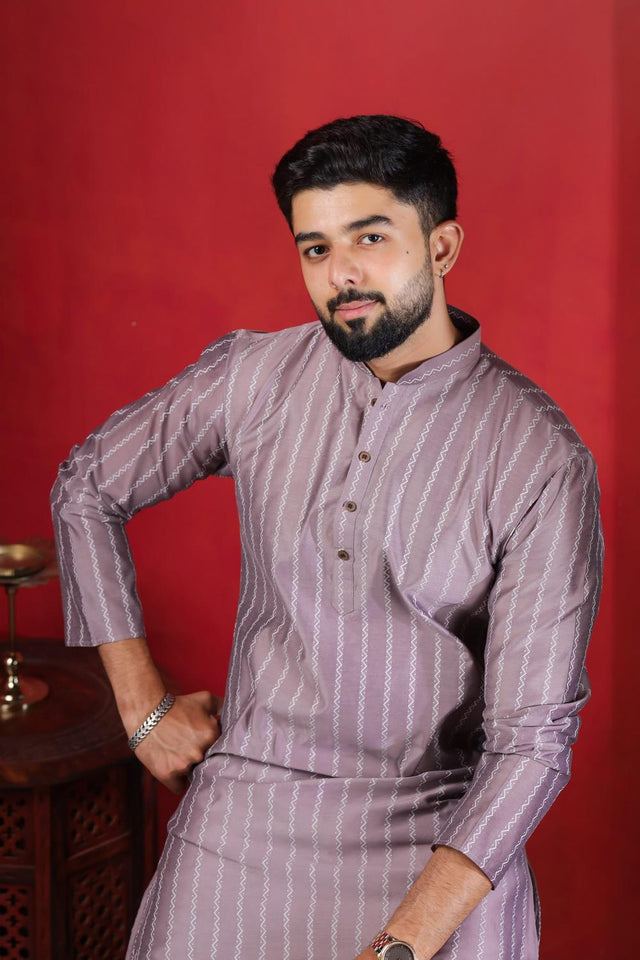 Mens Pink Woven Cotton Kurta Set (ACA9612)