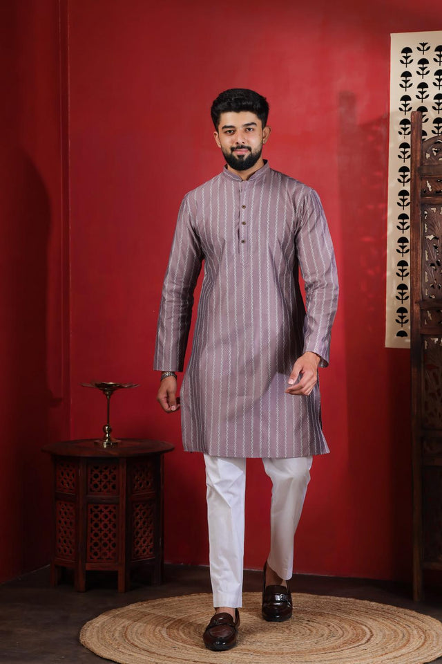 Mens Pink Woven Cotton Kurta Set (ACA9612)