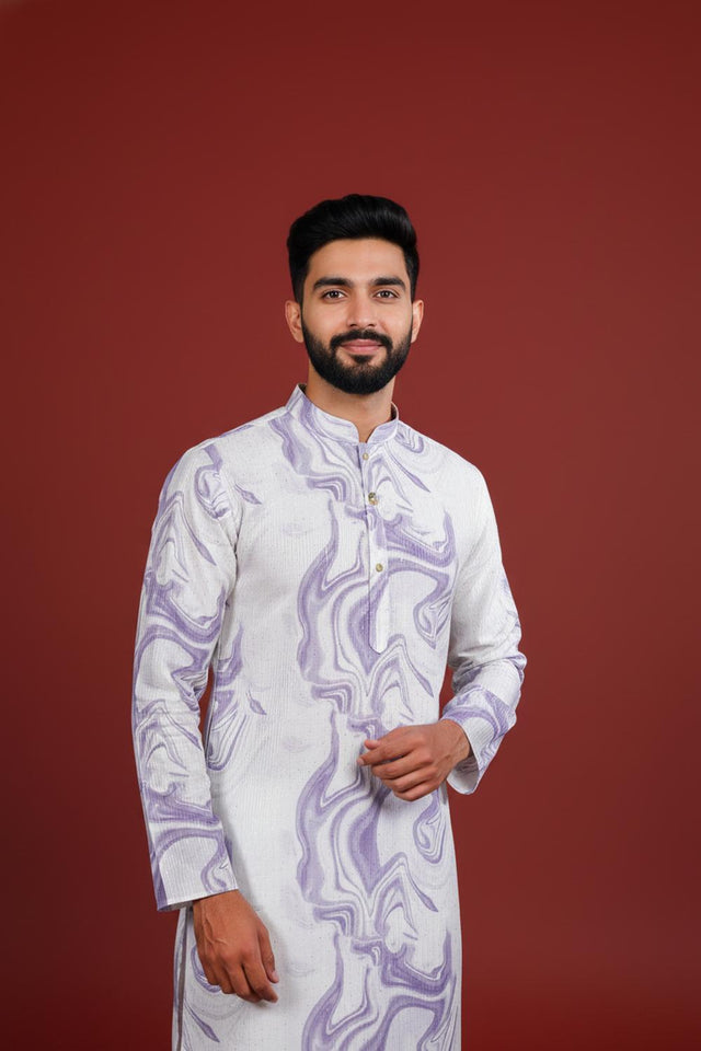 Mens Violet Printed Art Silk Kurta Set (ACA9627)