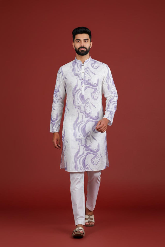 Mens Violet Printed Art Silk Kurta Set (ACA9627)