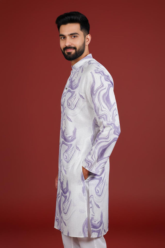 Mens Violet Printed Art Silk Kurta Set (ACA9627)