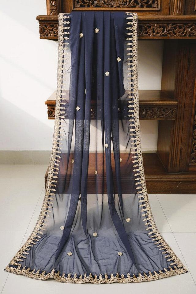Blue Embroidered Organza Dupatta (ACA9645)