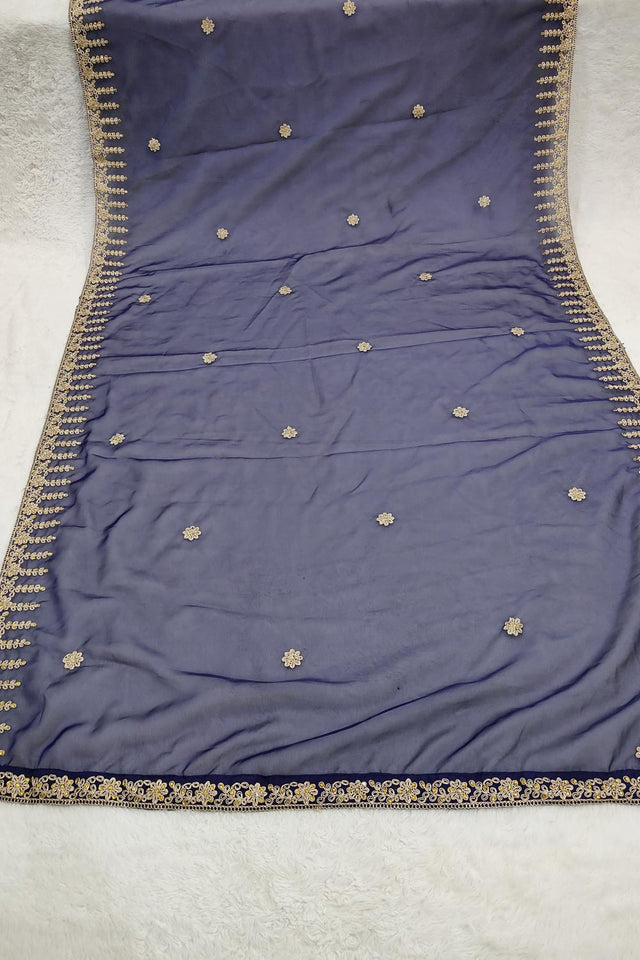 Blue Embroidered Organza Dupatta (ACA9645)