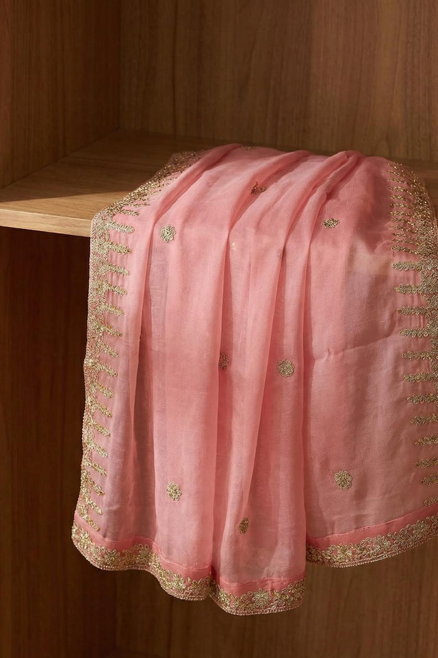 Pink Embroidered Organza Dupatta (ACA9647)