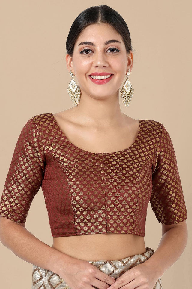 Maroon Jacquard Woven Banarasi Silk Blouse (ACA9664)