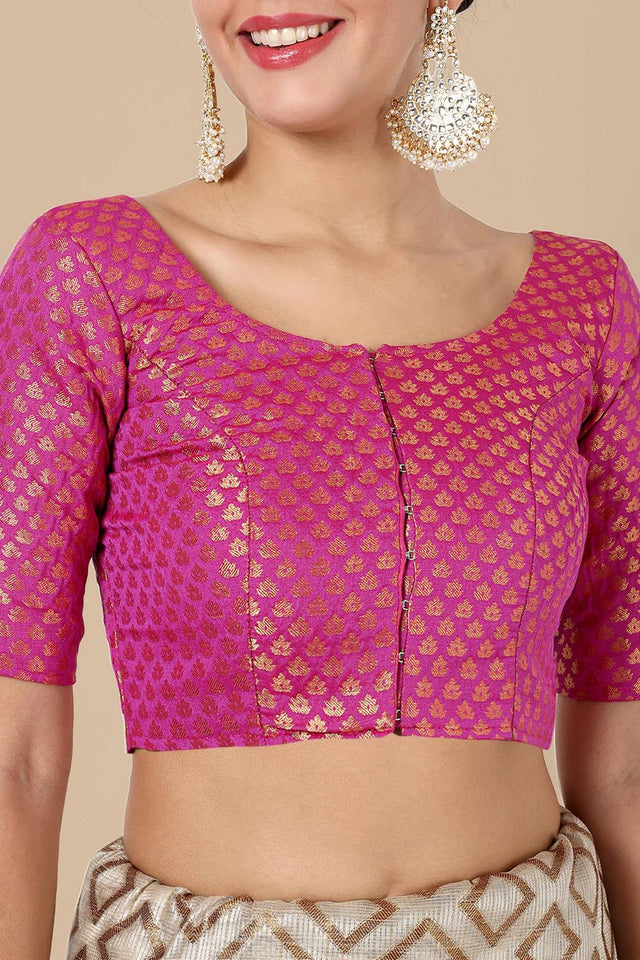 Pink Jacquard Woven Banarasi Silk Blouse (ACA9666)