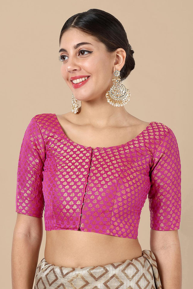 Pink Jacquard Woven Banarasi Silk Blouse (ACA9666)