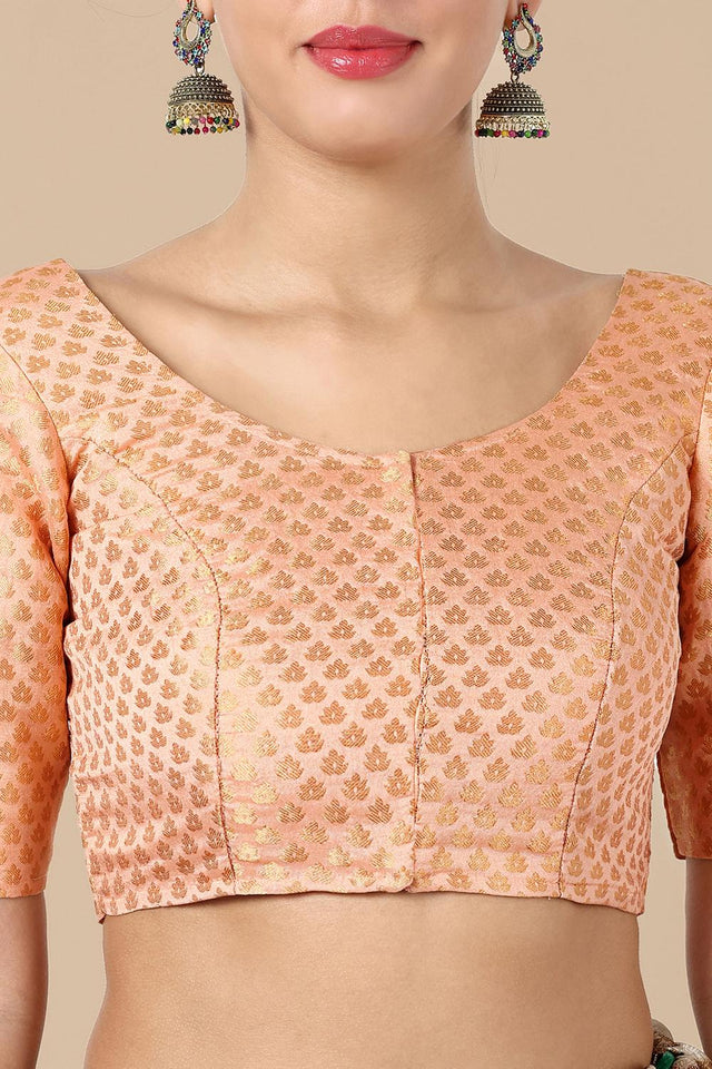 Orange Jacquard Woven Banarasi Silk Blouse (ACA9667)
