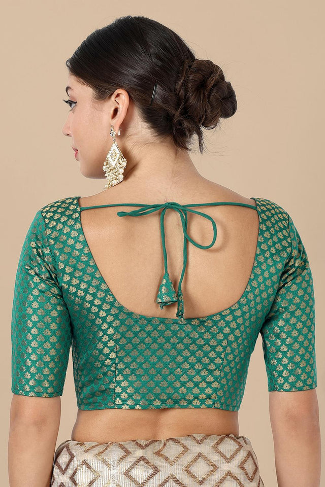 Turquoise Jacquard Woven Banarasi Silk Blouse (ACA9670)
