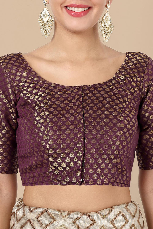 Wine Jacquard Woven Banarasi Silk Blouse (ACA9671)