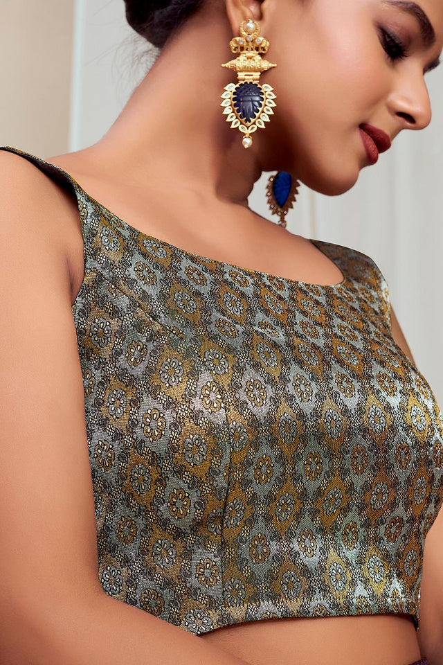 Black Jacquard Woven Banarasi Silk Blouse (ACA9688)
