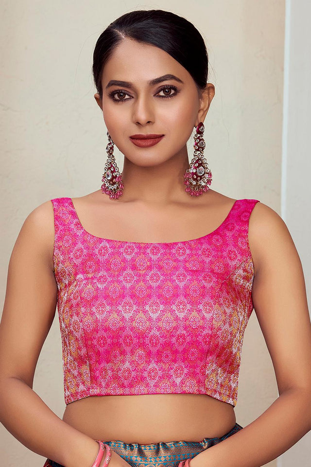 Pink Jacquard Woven Banarasi Silk Blouse (ACA9690)