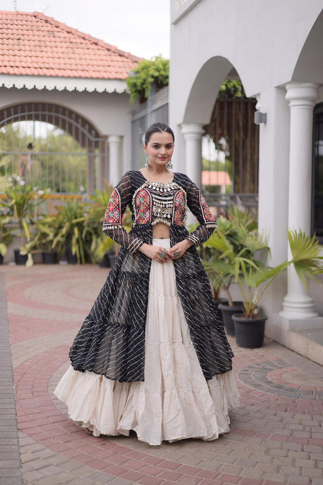 Off White Solid Cotton Free Size Stitched Lehenga (ACA9696)