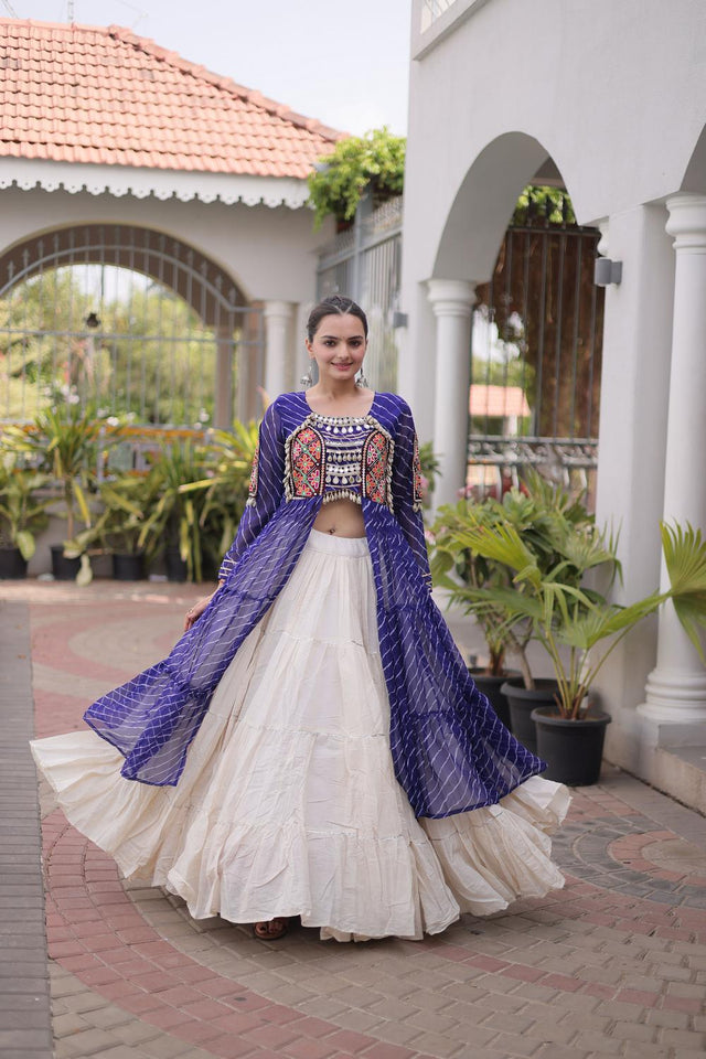 Off White Solid Cotton Free Size Stitched Lehenga (ACA9697)