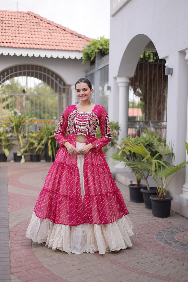 Off White Solid Cotton Free Size Stitched Lehenga (ACA9698)