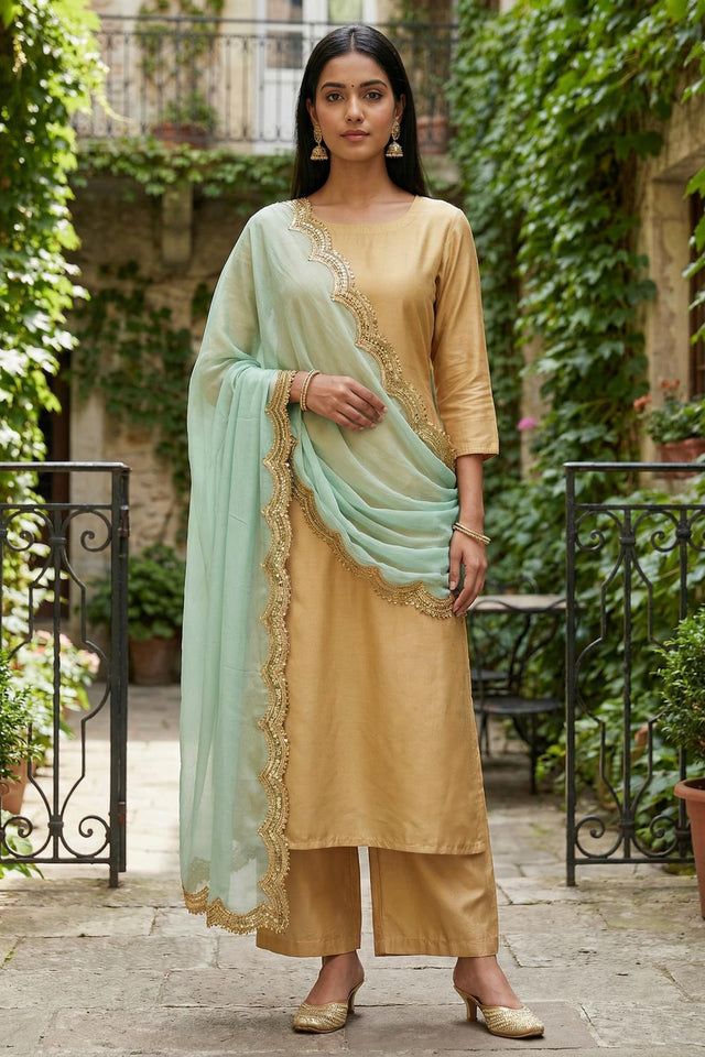 Blue Sequin with Embroidered Organza Dupatta (ACA9719)