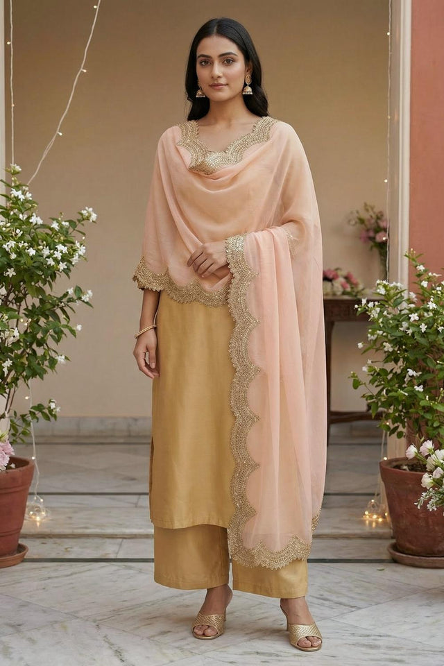 Peach Sequin with Embroidered Organza Dupatta (ACA9724)
