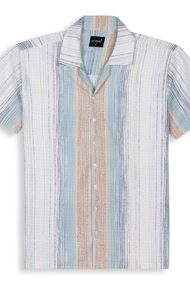 Mens Turquoise Printed Cotton Blend Shirt (ACA9736)