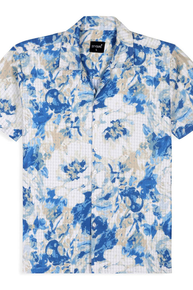 Mens Blue Printed Cotton Blend Shirt (ACA9737)