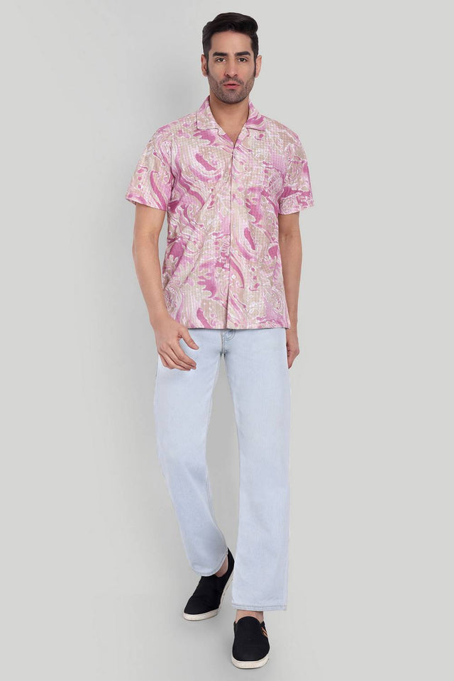Mens Pink Printed Cotton Blend Shirt (ACA9739)