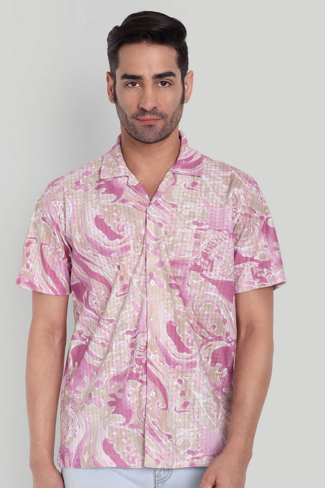 Mens Pink Printed Cotton Blend Shirt (ACA9739)