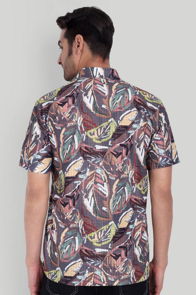 Mens Brown Printed Cotton Blend Shirt (ACA9742)