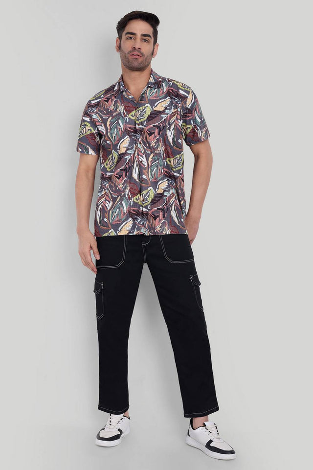 Mens Brown Printed Cotton Blend Shirt (ACA9742)