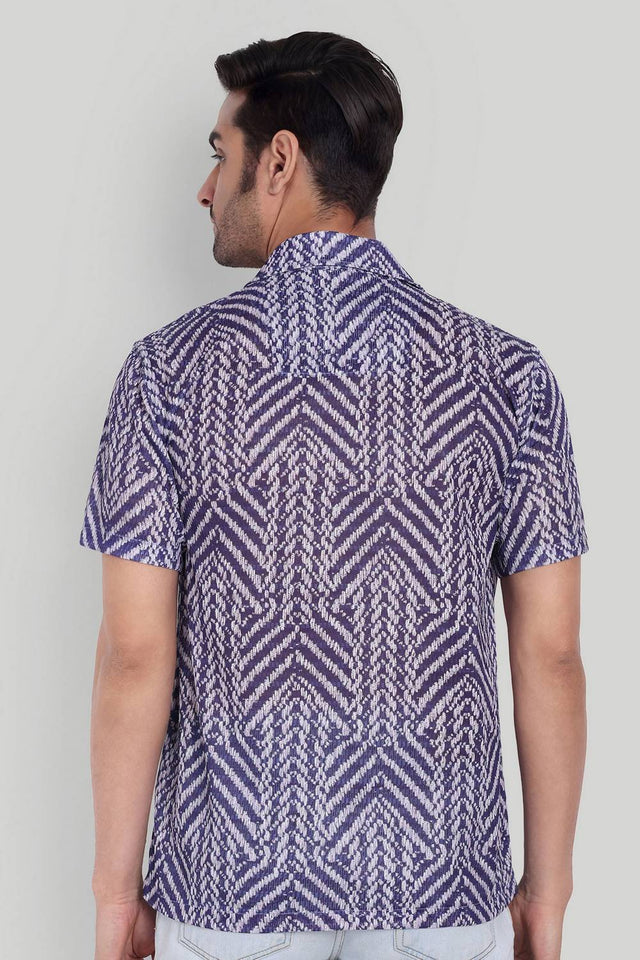 Mens Blue Printed Cotton Blend Shirt (ACA9743)