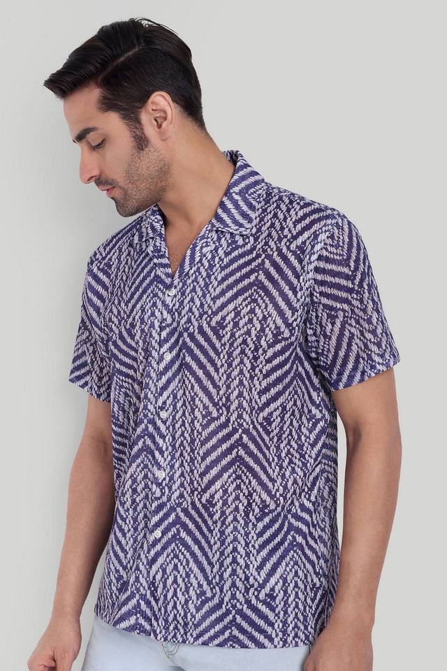 Mens Blue Printed Cotton Blend Shirt (ACA9743)