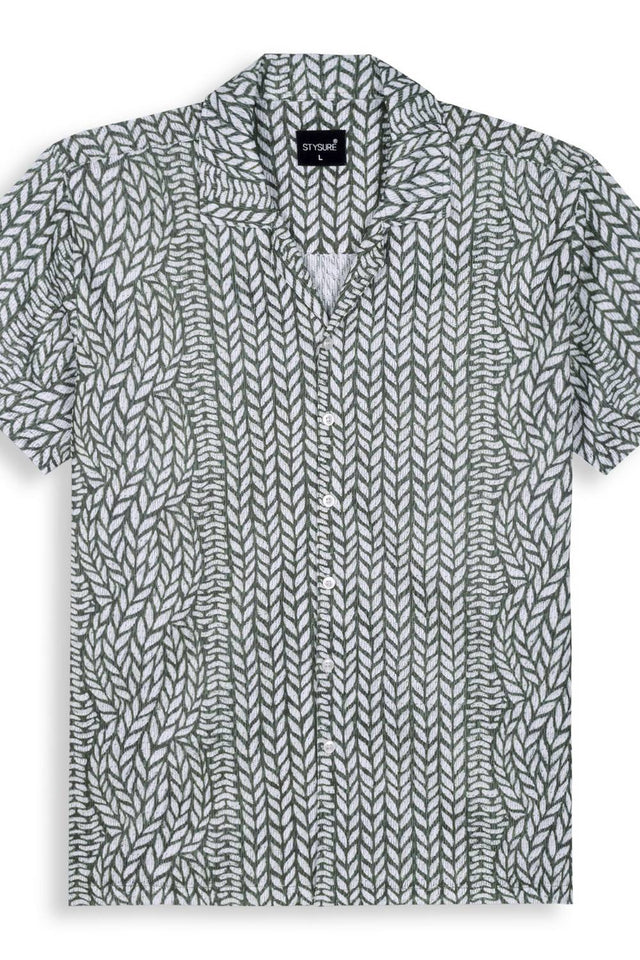 Mens Olive Green Printed Cotton Blend Shirt (ACA9744)