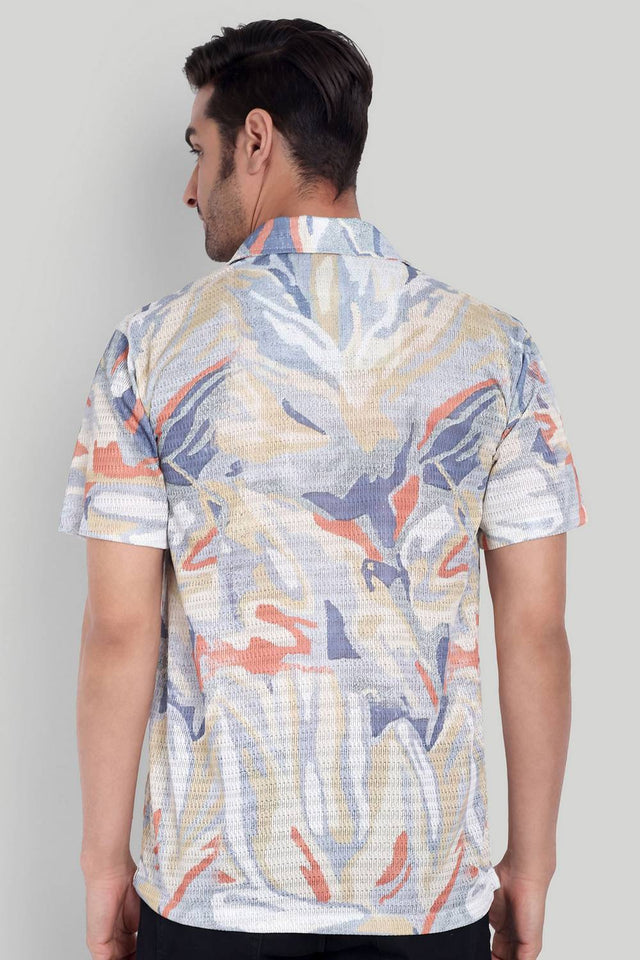 Mens Beige Printed Cotton Blend Shirt (ACA9745)