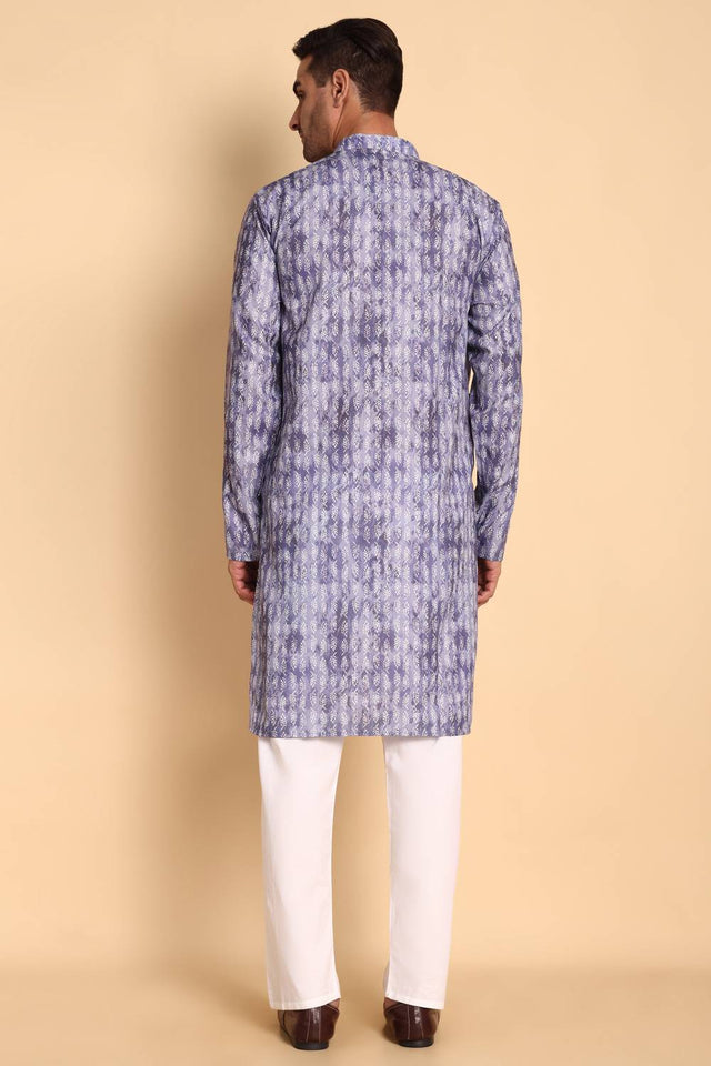 Mens Purple Printed Cotton Kurta Set (ACA9747)
