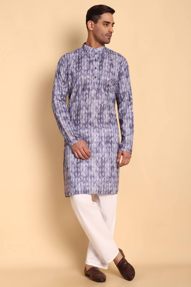 Mens Purple Printed Cotton Kurta Set (ACA9747)