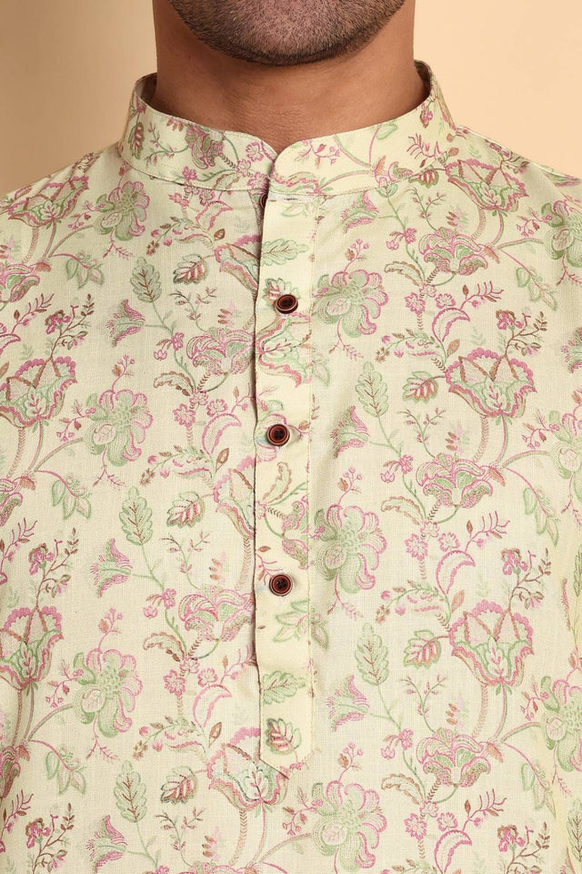 Mens Pink Printed Cotton Kurta Set (ACA9748)