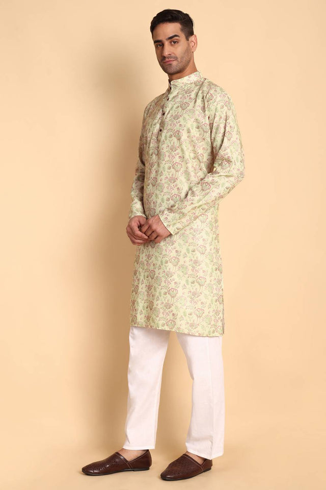 Mens Pink Printed Cotton Kurta Set (ACA9748)