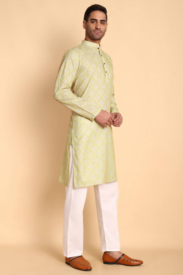 Mens Peach Printed Cotton Kurta Set (ACA9754)