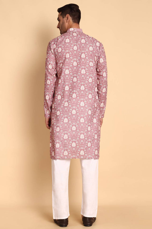 Mens Pink Printed Cotton Kurta Set (ACA9757)