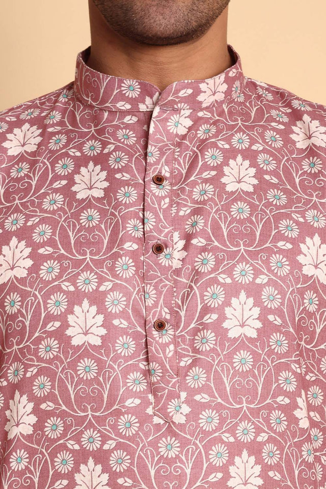 Mens Pink Printed Cotton Kurta Set (ACA9757)