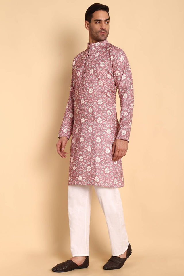 Mens Pink Printed Cotton Kurta Set (ACA9757)