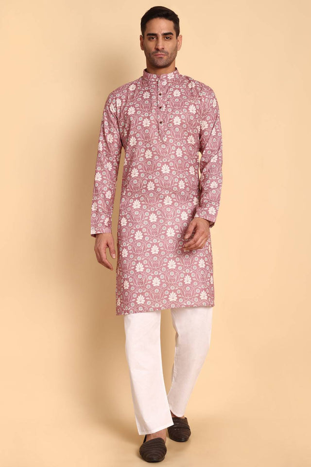 Mens Pink Printed Cotton Kurta Set (ACA9757)