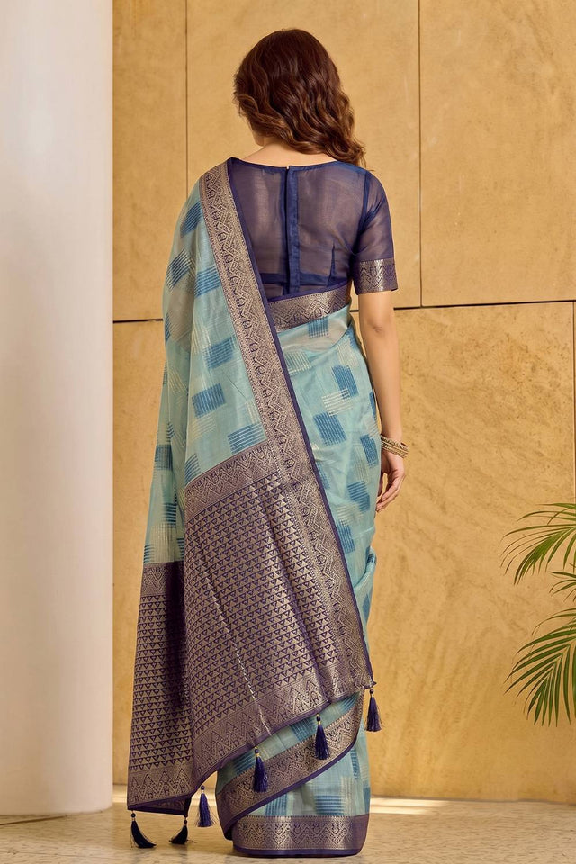 Blue Woven Linen Saree (ACA9759)
