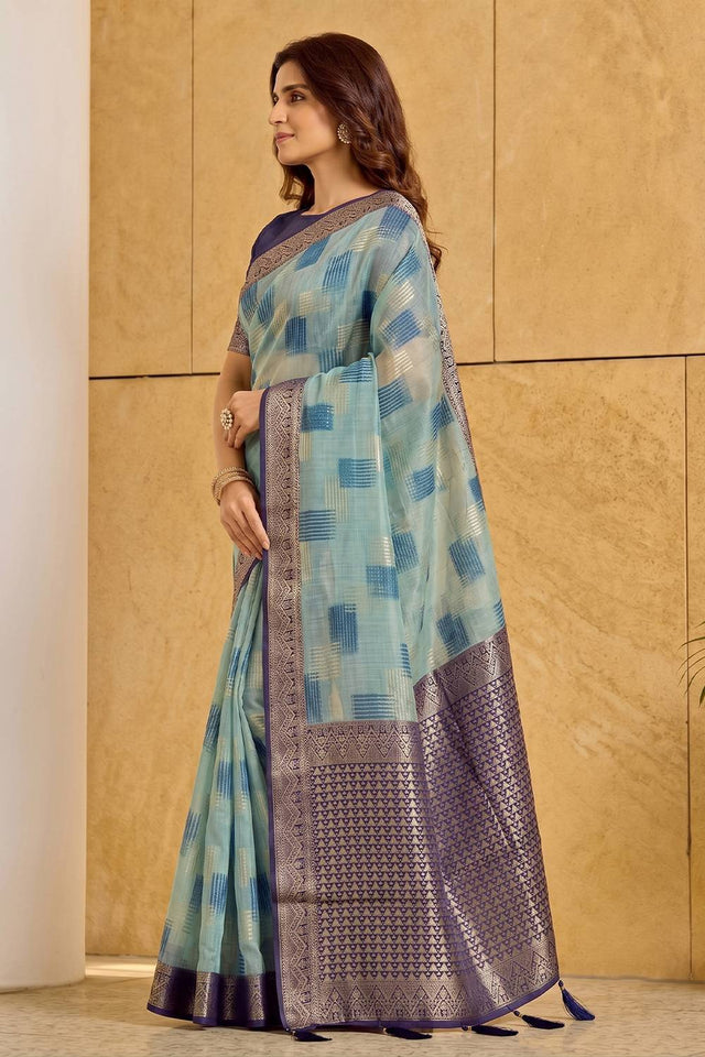Blue Woven Linen Saree (ACA9759)