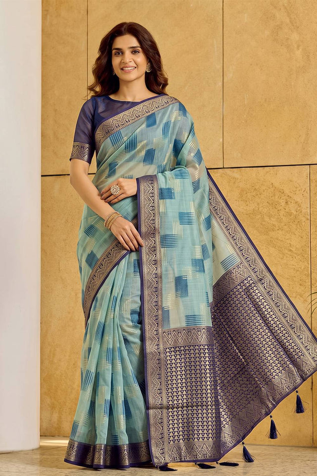 Blue Woven Linen Saree (ACA9759)