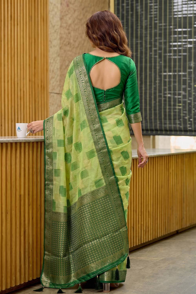 Green Woven Linen Saree (ACA9760)