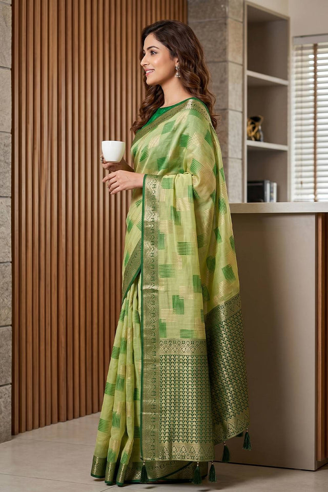 Green Woven Linen Saree (ACA9760)